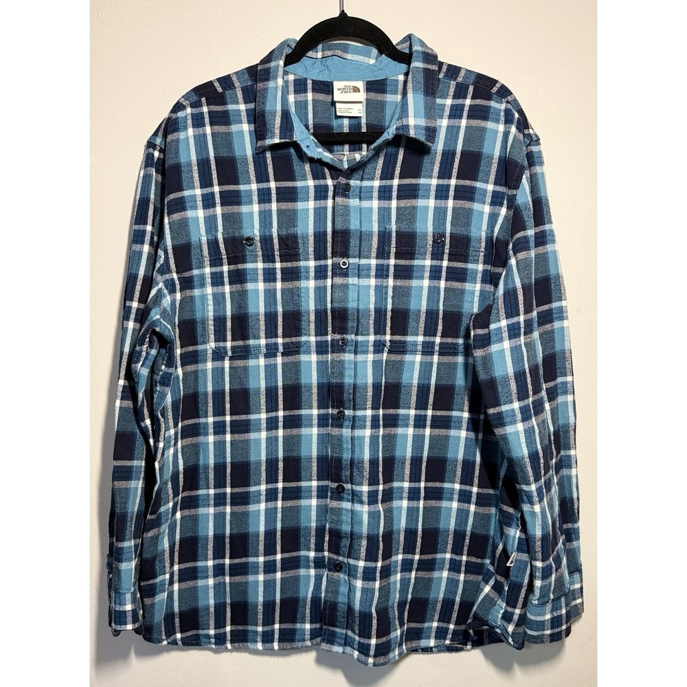 The North Face Flannel Button Up Shirt Men's Size 2XL Blue Plaid Long Sleeve